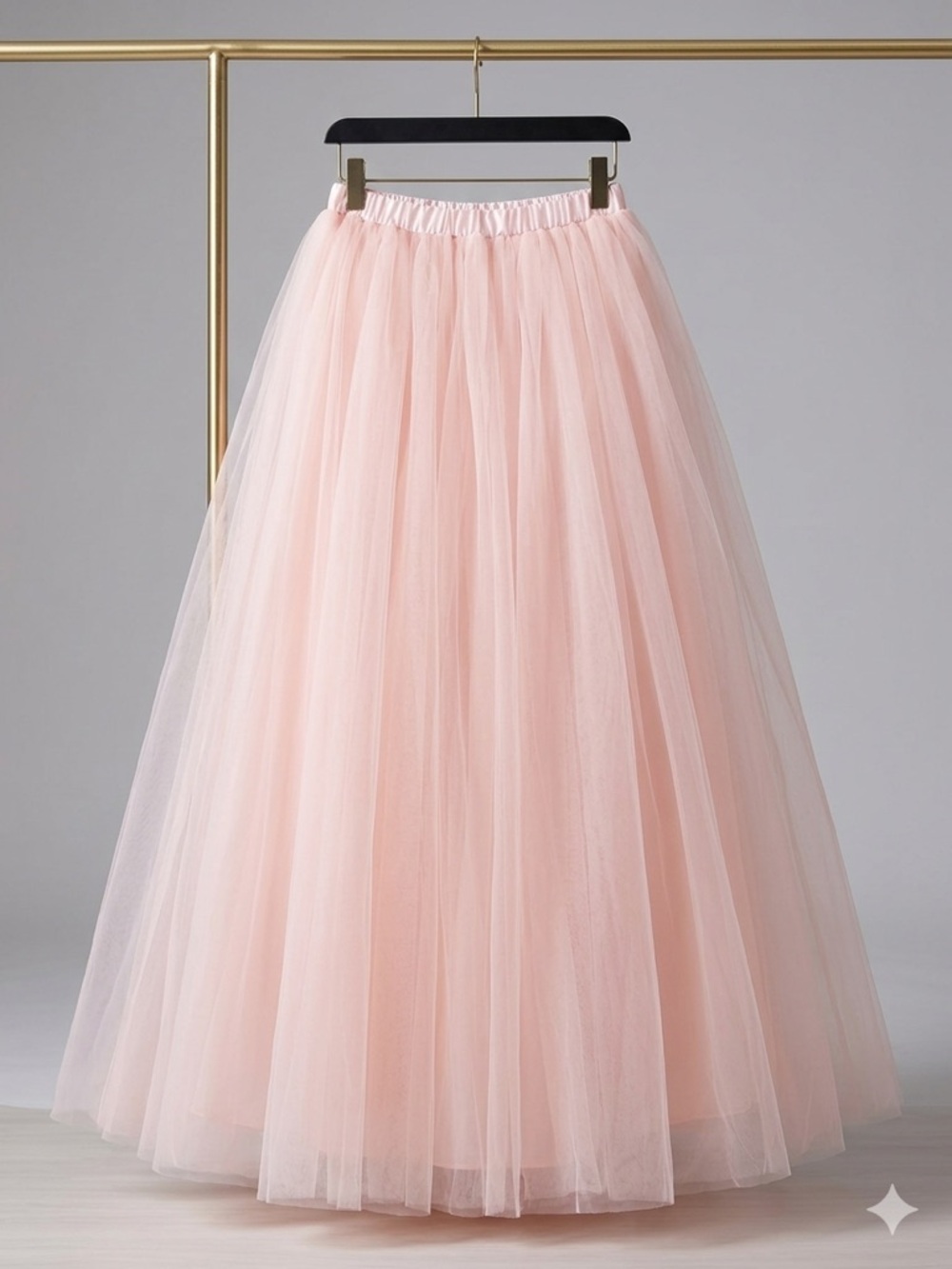 Pale Pink Tulle Maxi Skirt with Elastic Waist. Versatile Elegant or Casual.